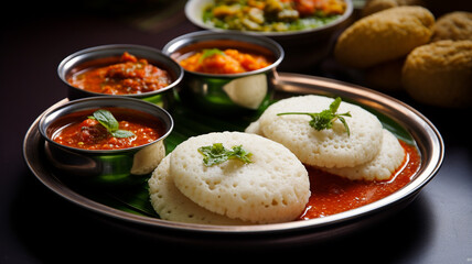 traditional indian vegetarian food, masala curry with rice and spices in an old plate on black background
