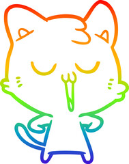 rainbow gradient line drawing of a cartoon cat singing