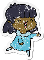 distressed sticker of a cartoon woman