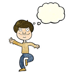 cartoon dancing man with thought bubble