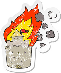 retro distressed sticker of a cartoon burning castle