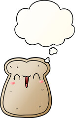 cute cartoon slice of toast with thought bubble in smooth gradient style