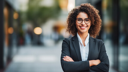 young business woman smiling confident and happy - obrazy, fototapety, plakaty