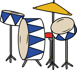 hand drawn cartoon doodle of a drum kit