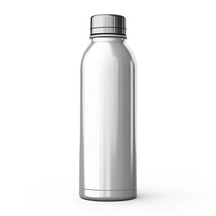 Blank Metal Bottle Isolated on White Background, Minimalist Container Mockup