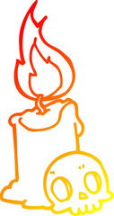 warm gradient line drawing of a cartoon skull and candle