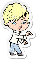 distressed sticker of a cartoon woman