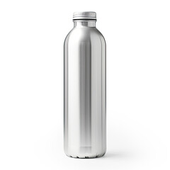 Blank Metal Bottle, Minimalist Packshot Mockup Isolated on White Background