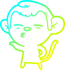 cold gradient line drawing of a cartoon suspicious monkey
