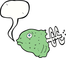 cartoon fish head with speech bubble