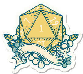 sticker of a natural one d20 dice roll