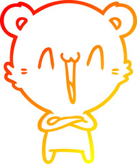warm gradient line drawing of a happy bear cartoon