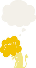 cartoon lion with thought bubble in retro style