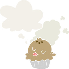 cute cartoon pie with thought bubble in retro style