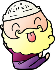 sitting man with beard sticking out tongue