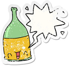 cartoon wine bottle with speech bubble distressed distressed old sticker