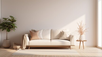 Morning-Lit Minimalist Living Room with Neutral-Toned Sofa