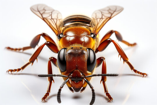 Macro photograph of a Wasp on a white background. Generative AI.