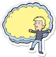 sticker of a cartoon man with text space cloud