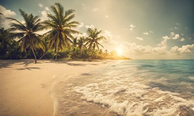 Tropical paradise: Beach, palms, and sea view