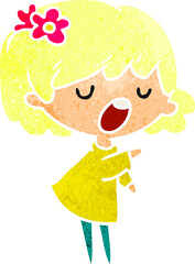 retro cartoon illustration of a cute kawaii girl