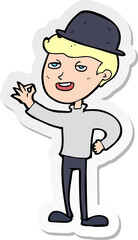 sticker of a cartoon man in bolwer hat