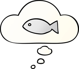 cartoon fish symbol with thought bubble in smooth gradient style