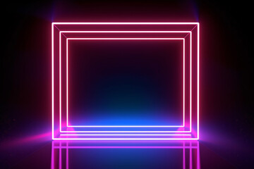 3D rendering capturing the energetic atmosphere of an abstract bright neon frame with a luminous rectangular path for a Web Background Laser Show.