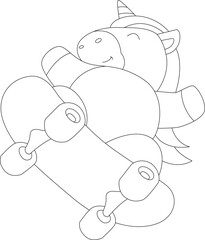 Unicorn Skater Skateboard Sports Animal Vector Graphic Art Illustration