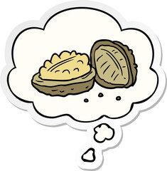 cartoon walnuts with thought bubble as a printed sticker