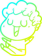 cold gradient line drawing of a laughing cartoon man