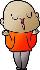 happy cartoon bald man shrugging shoulders