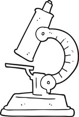 freehand drawn black and white cartoon microscope