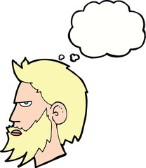 cartoon man with beard with thought bubble
