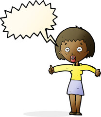 cartoon amazed woman with speech bubble