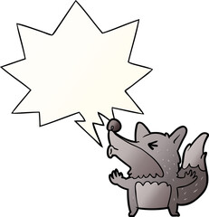 cartoon halloween werewolf howling with speech bubble in smooth gradient style