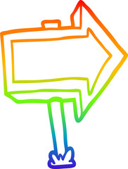rainbow gradient line drawing of a cartoon pointing arrow sign