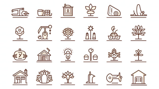 simple set of gardening related vector line icons.