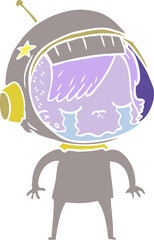 flat color style cartoon crying astronaut girl