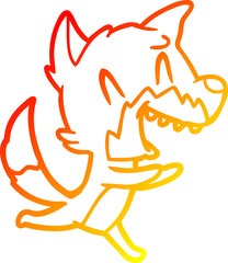 warm gradient line drawing of a laughing fox running away