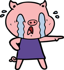 crying pig cartoon wearing human clothes