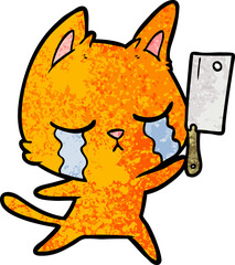 crying cartoon cat with cleaver