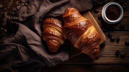 The rustic style is used to bake fresh french croissants with chocolate made from rye and flour.