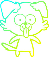 cold gradient line drawing of a cartoon dog with tongue sticking out