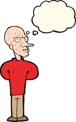 cartoon evil bald man with thought bubble