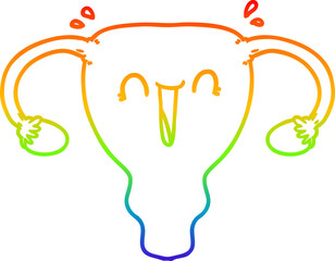 rainbow gradient line drawing of a cartoon happy uterus