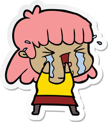 sticker of a cartoon woman in tears