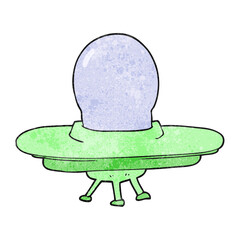 freehand textured cartoon flying saucer
