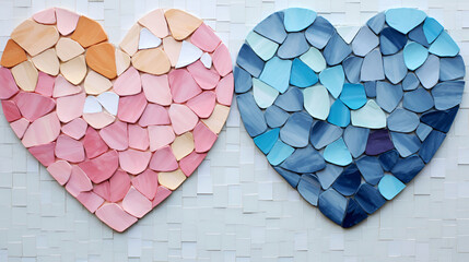 Obraz premium Two hearts blue and pink on a white background.