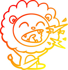 warm gradient line drawing of a cartoon roaring lion